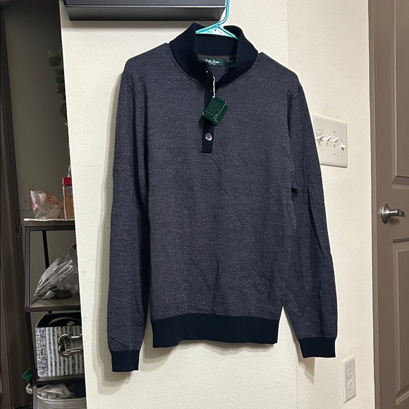 NWT BOBBY JONES HENLEY SWEATER SIZE L 100% MERINO WOOL BLUE GRAY